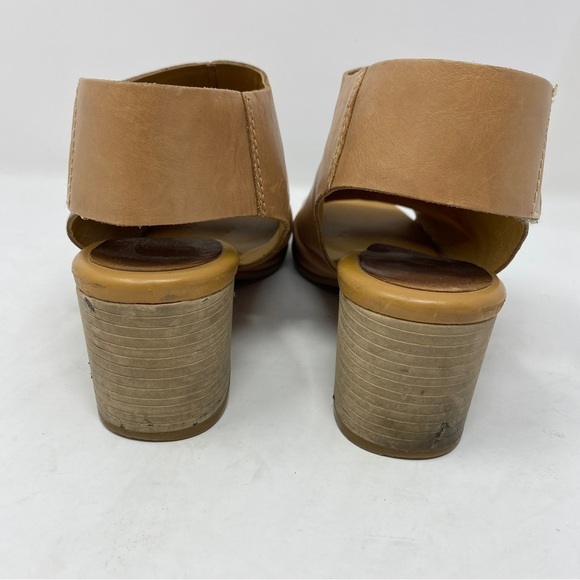 Korks by KORK-EASE Sz 9 Leather Sling Back Open Toe Shoes Tan Block Heel - Picture 8 of 12